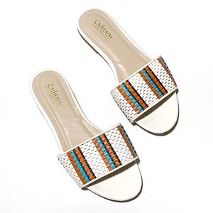 Catherine Malandrino Roya Slip On Woven Faux Leather Sandals Size 6.5 White
